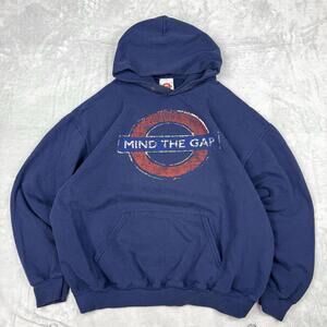 Underground Mind the Gap Hoodie Men's Large Navy hoodie Pullover VTG London Y2K